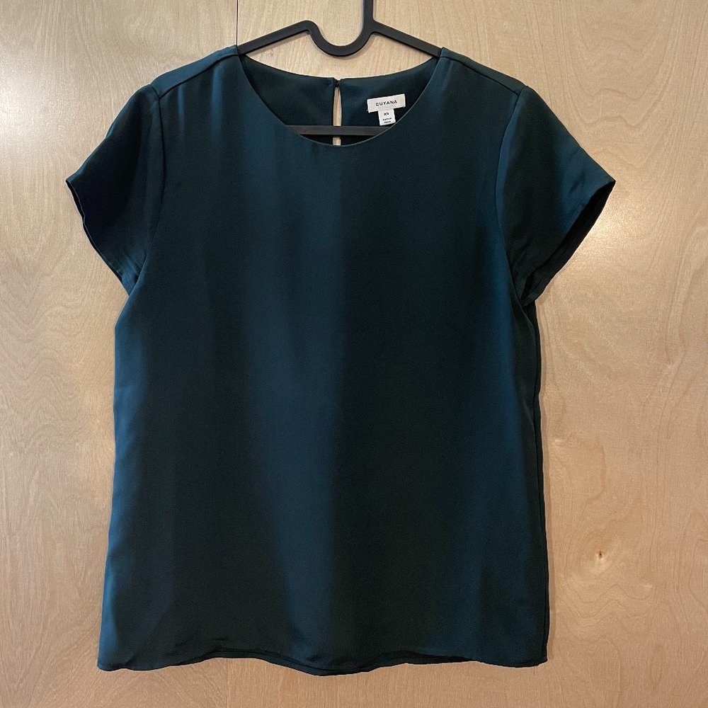 Cuyana Silk Short-sleeve Tee, Dark Green - Size XS